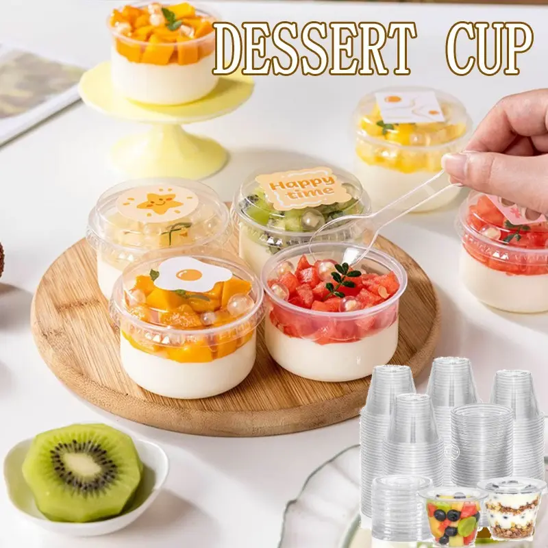 Cawan Puding Bulat Pakai Buang, 50pcs, dengan Tudung, Plastik Lutsinar ...