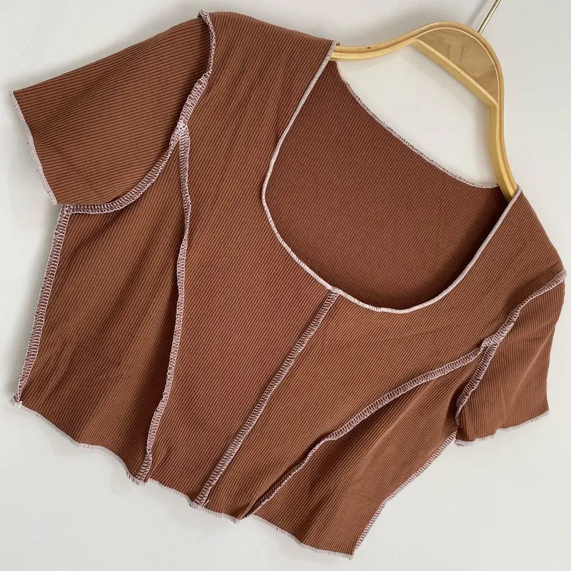 Atasan Crop Top Ribbed Setrip Korean Style/Kaos Lengan Pendek Wanita Polos Melar Baju 4