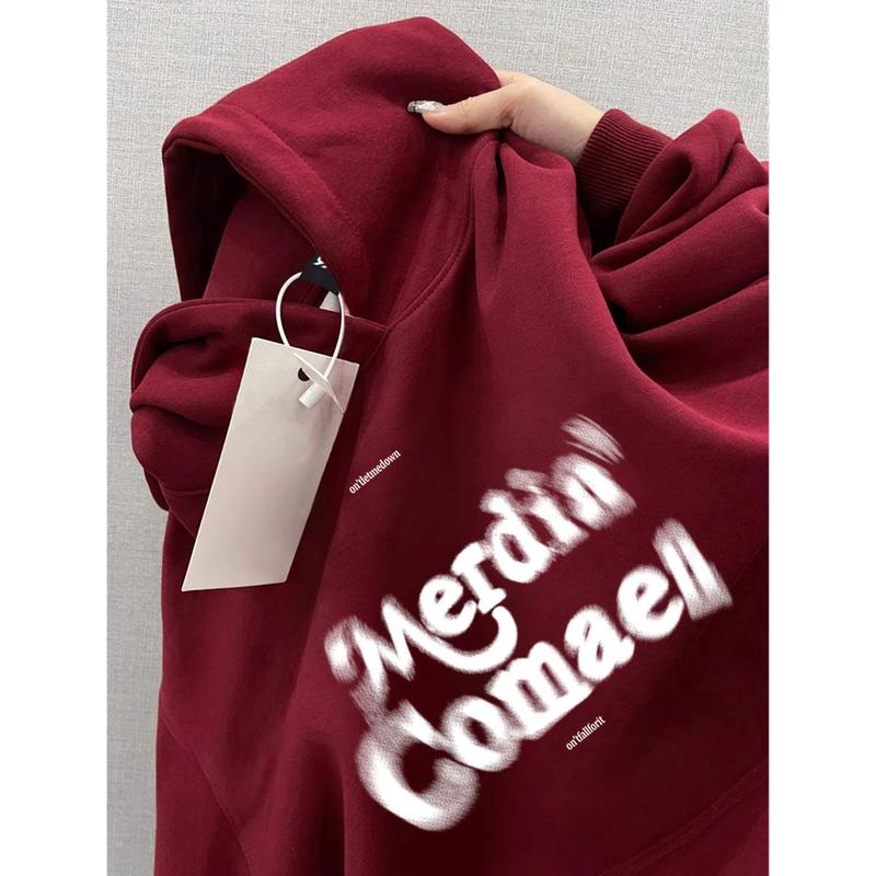 Áo Hoodie In Màu Đỏ Rượu Vang Phong Cách Hàn Quốc, Nặng 500G, Thiết Kế Đơn Giản, Đệm Nhung, Áo Dày, Thời Trang, Thích Hợp Cho Mùa Thu Và Mùa Đông, Hàng Mới Về Năm 2024 0