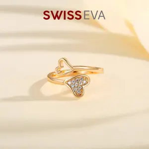 【SWISSEVA】 C-22 Jewellery Cincin Wanita Cincin Love Hati Wanita Tidak Karat Titanium Permata Jewelry Tidak Mudah Berkarat Swiss Cincin Fashion Perempuan Swiss Jewellery Jewelry Perhiasan Lapis