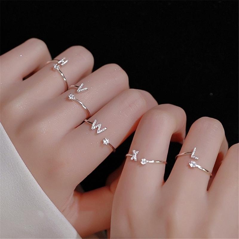 Nhẫn 26 Chữ Cái, Nhẫn Có Thể Điều Chỉnh Nhẫn Mở, Nhẫn Ngón Tay, Đính Đá Women 7