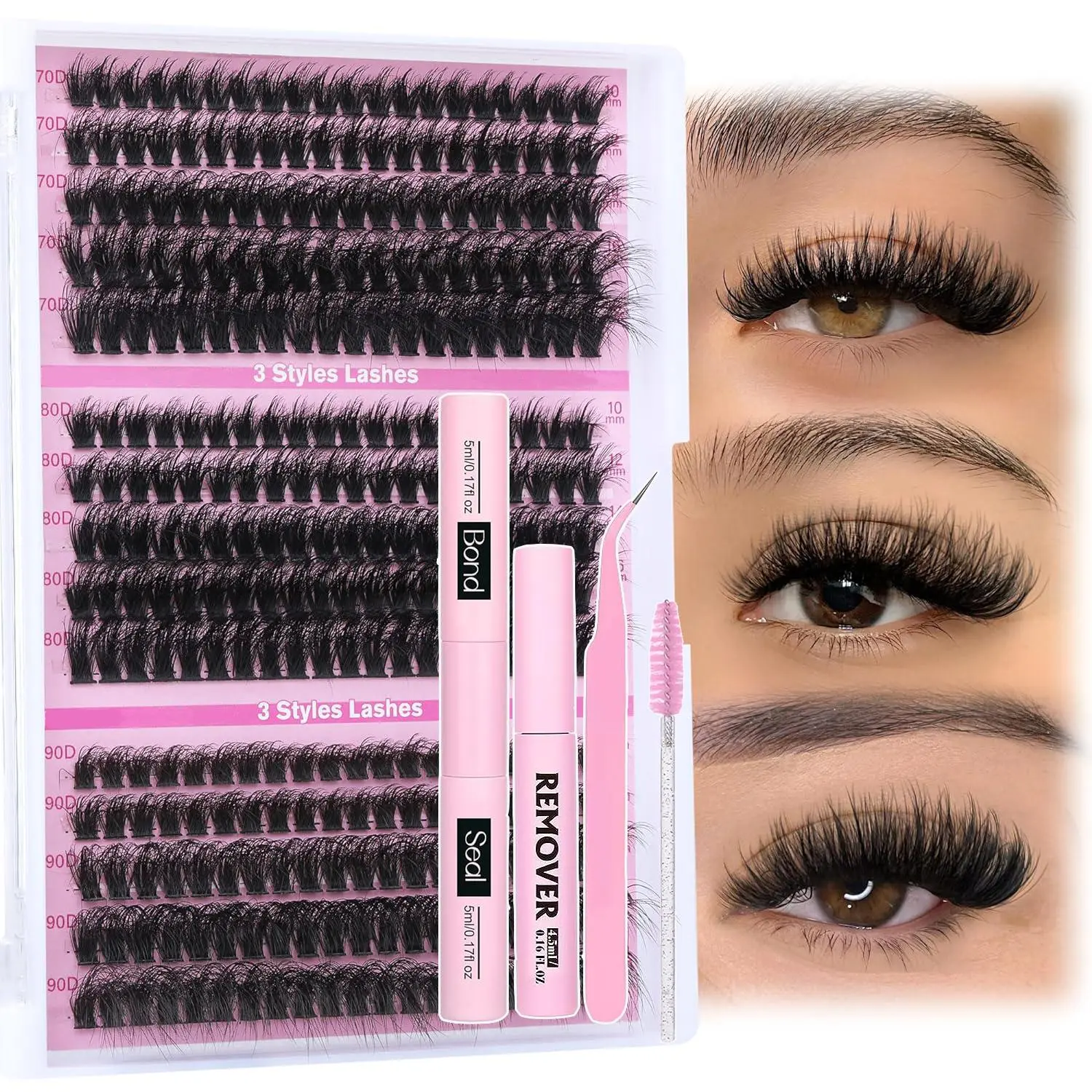 Natural Look Eyelash Extension Kit, 1 Box Individual False Eyelashes with Glue & Tweezers & Brush & Remover, Professional Eye Makeup Accessories for Women