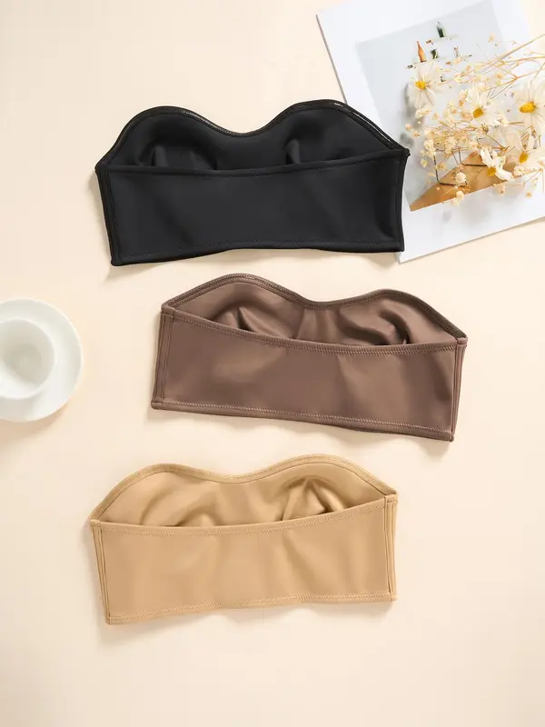 Women's Solid Wireless Bandeau Bra, Breathable Comfortable Strapless Push Up Bra, Women's Lingerie for All Seasons 1