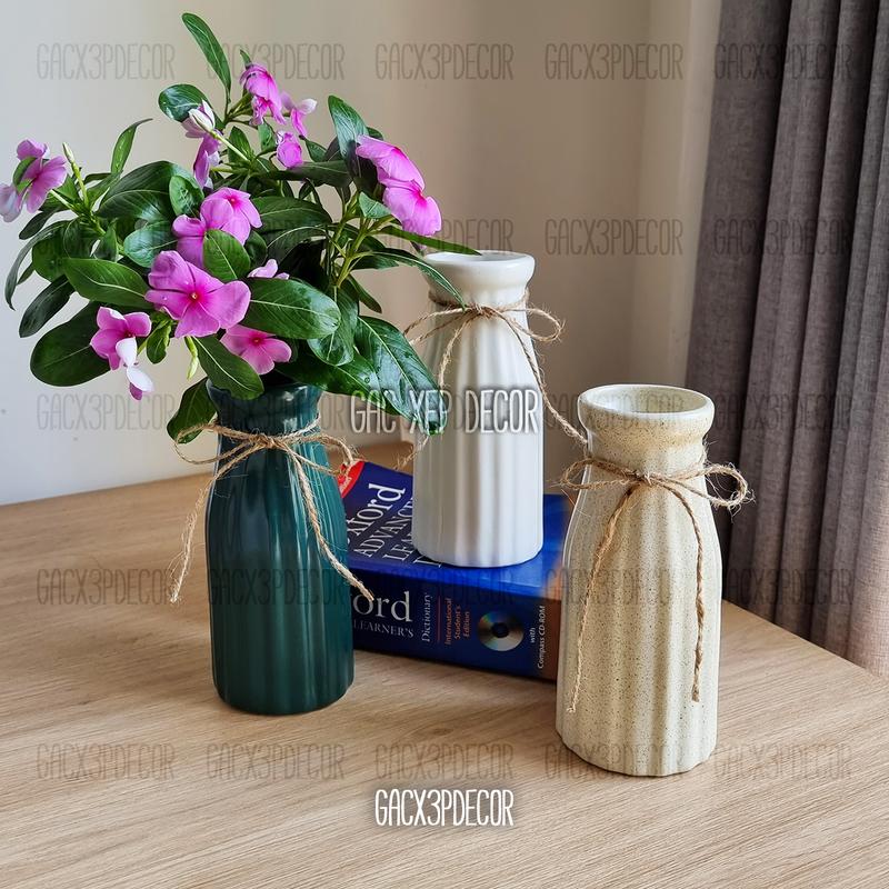Lọ hoa gốm sứ men mát dáng trụ béo cao 14cm Bát Tràng Decor Phòng Trang Trí Nhà