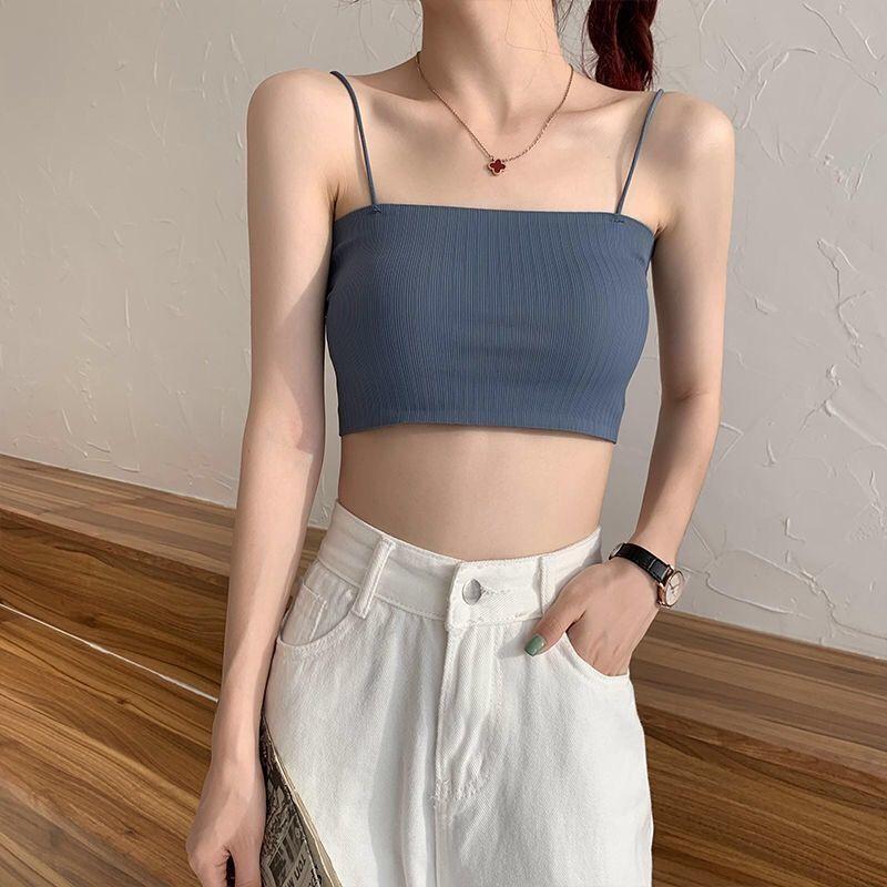 Product Introduction of Beautiful back without steel ring ice silk sling anti-glare wrap underwear female students Korean version of the bust bottoming tank top inner wear 17