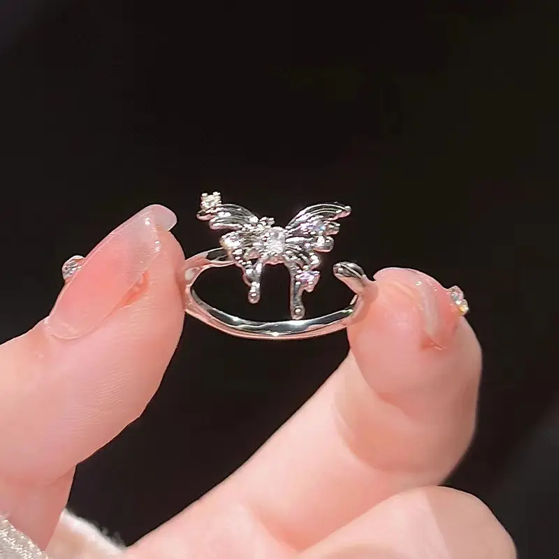 Irregular Butterfly Opening Ring Female Niche Design Adjustable Index Finger Ring Normcore Style Ring