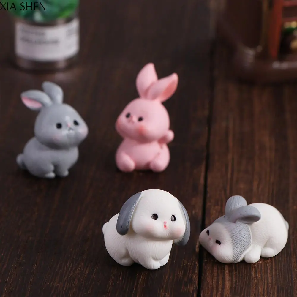 XIA SHEN Creative DIY Rabbit Ornaments Cartoon Micro Landscape Resin Rabbit Model Mini Cute Rabbit Miniature Desktop