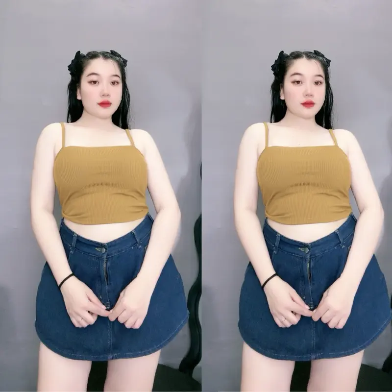 Áo hai dây bigsize nữ dáng áo croptop sành điệu vải thun gân co giãn 50-95kg G118 Women Nhung 7