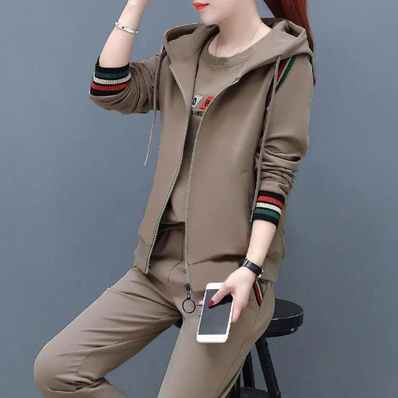 Bộ Áo Nỉ Và Quần, Áo Khoác Không Tay Có Mũ, Cổ Tròn, In Họa Tiết Rộng Rãi, Ấm Áp, Eo Co Giãn, Dây Kéo, Bộ Đồ Thể Thao Mùa Thu Để Mặc Hàng Ngày, 3 Cái / bộ 7