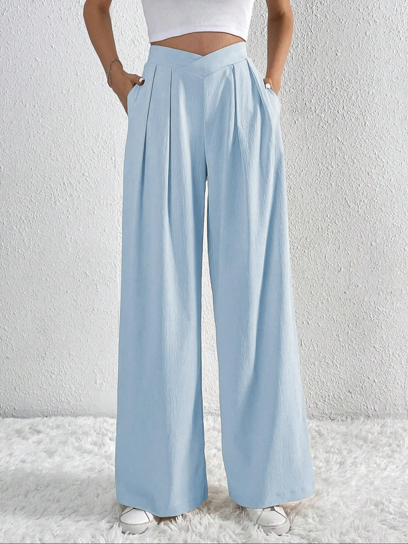 Women's Plain Wide Leg Pants, Casual Comfy Trousers for Summer, Women's Bottoms for Daily Wear