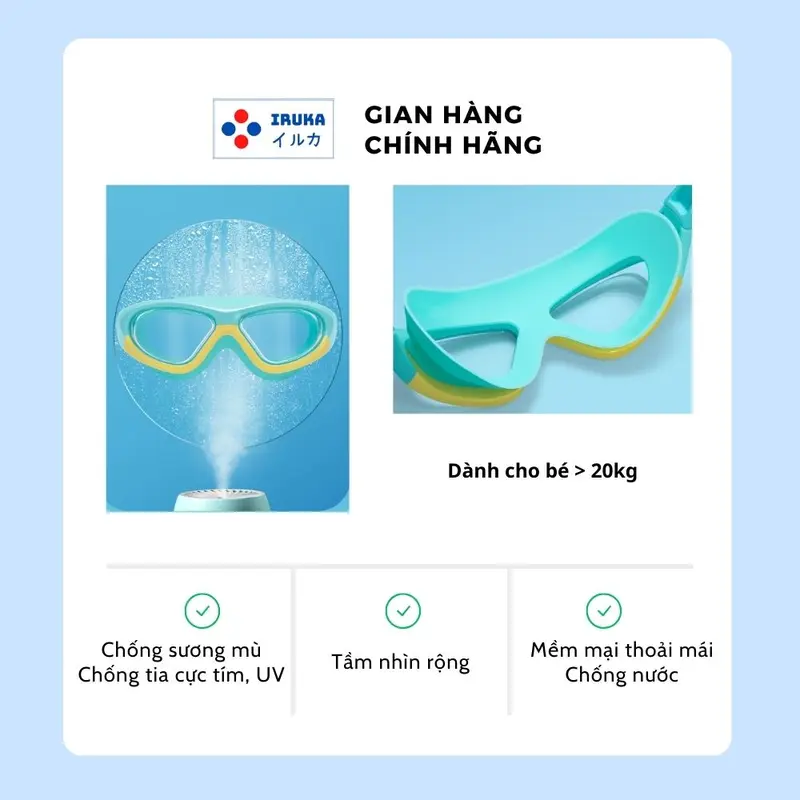 [Giảm 40% ] M5 KÍNH BƠI CAO CẤP Iruka chống nước dành cho trẻ em lớn hơn 20kg, màu xanh hồng, chống mờ sương, chống nước, chống tia UV 4