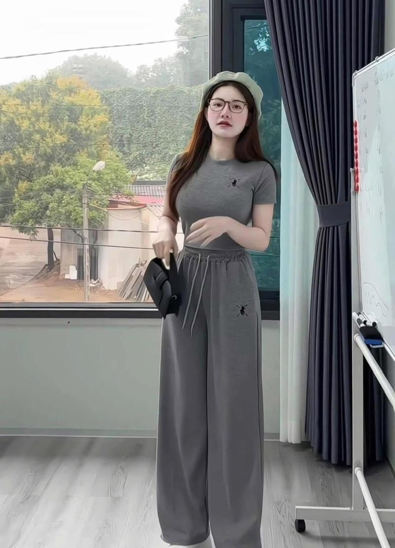Product Introduction of Set bộ áo thun thêu ngựa ôm sát phối quần xuông cạp chun tôn dáng cực mạnh chất liệu co dãn mềm mại 1