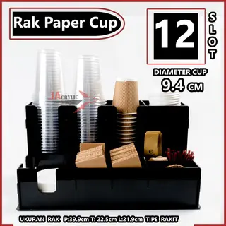 Rak Paper Cup Akrilik Complete / Organizer Paper Cup 12 Slot Acrylic