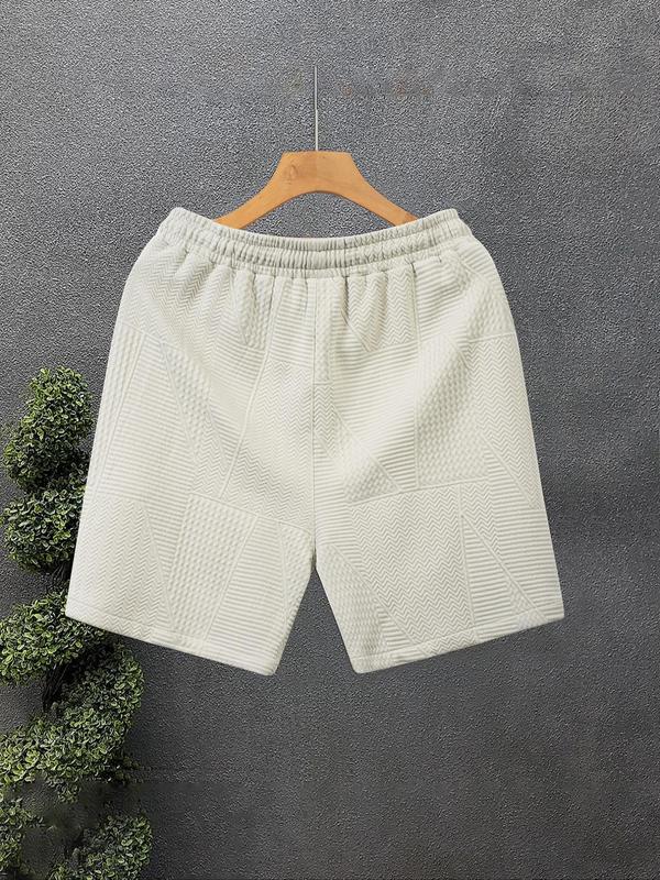 Men's Solid Jacquard Drawstring Waist Shorts, Loose Casual Comfy Shorts for Summer, Men's Bottoms for Daily Wear 7
