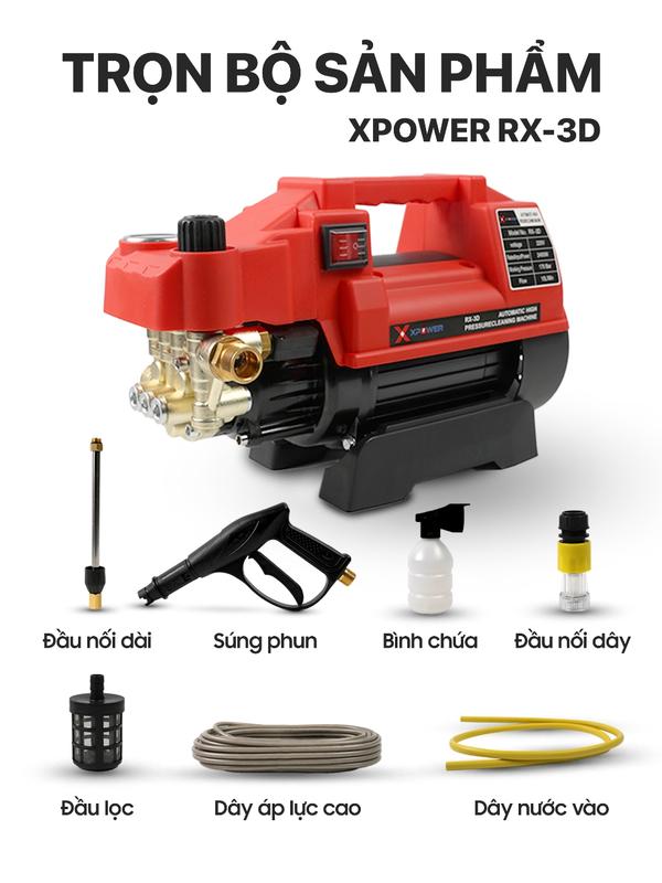 Máy Rửa Xe Mini XPOWER RX-3D 3600W Áp Lực Cao,Có Chỉnh Áp,Máy xịt rửa Điều Hòa,tặng bình bọt tuyết