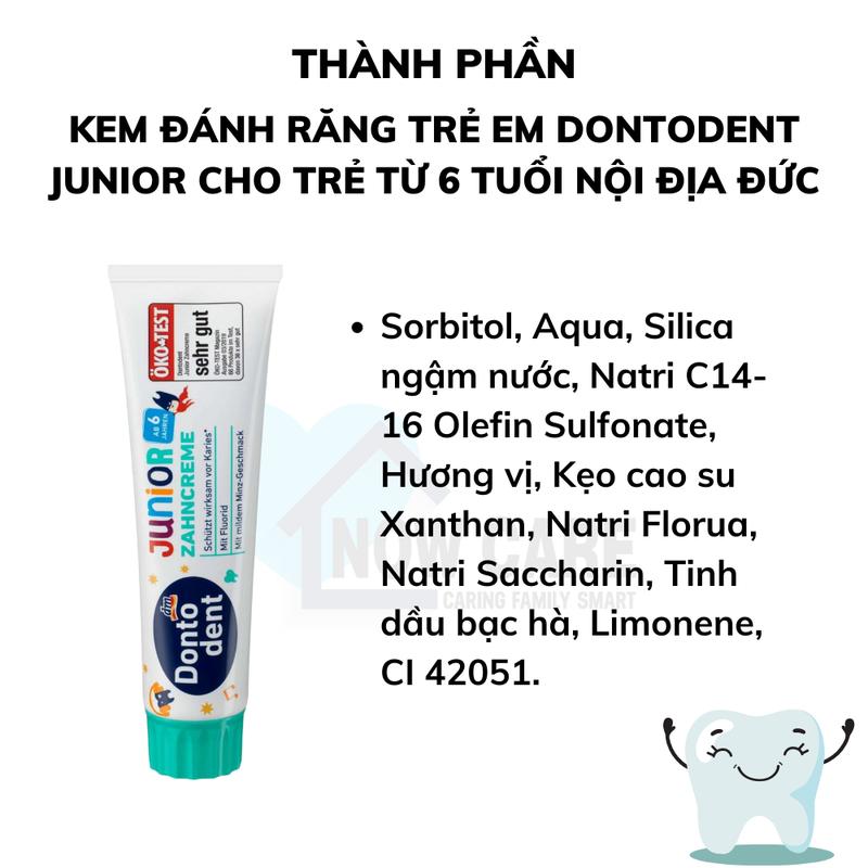 Kem đánh răng trẻ em Dontodent Junior cho trẻ từ 6 tuổi nội địa Đức 1