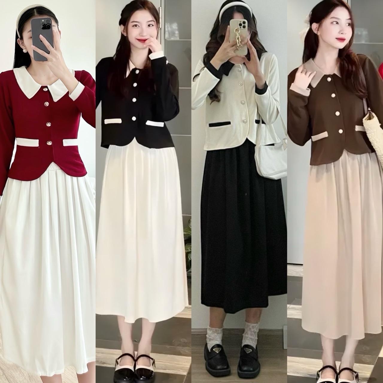 Set Váy Áo Dáng Dài Vải Nỉ Tăm Ấm Áp Cho Mùa Đông Bigsize 50-100kg Nữ Top Women - A.1260