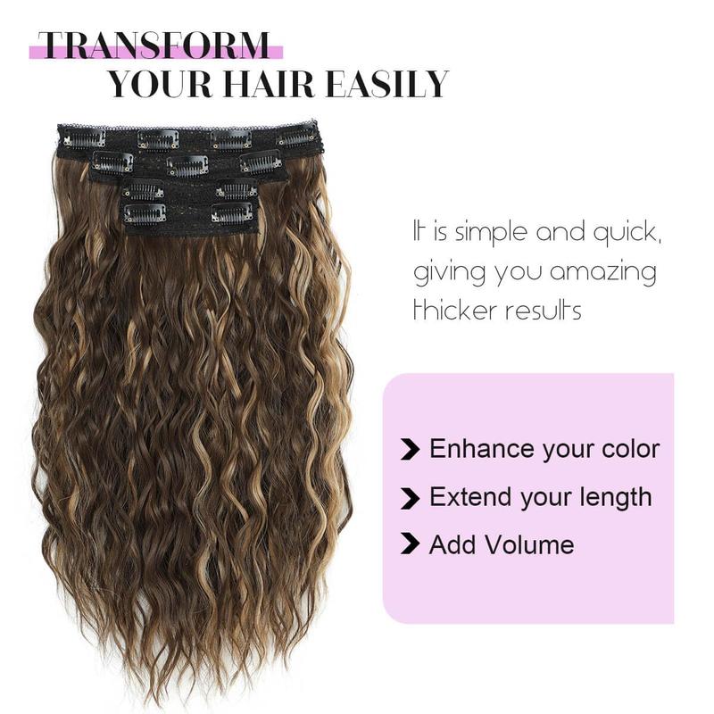 TikTok Shop Clip in Extensions Clip ins 16 Wavy Curly Clip in Extensions Invisible Soft Lace Seamless Clip in Extensions Highlights Brown Extensions Synthetic Pieces for Women