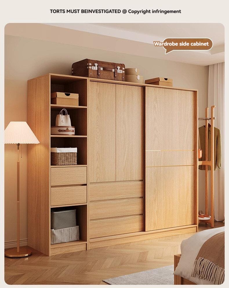 Product Introduction of [Pre Order] Nordic sliding door wardrobe, bedroom, simple and small-sized household, sliding door, wooden style combination, Japanese style storage wardrobe 35