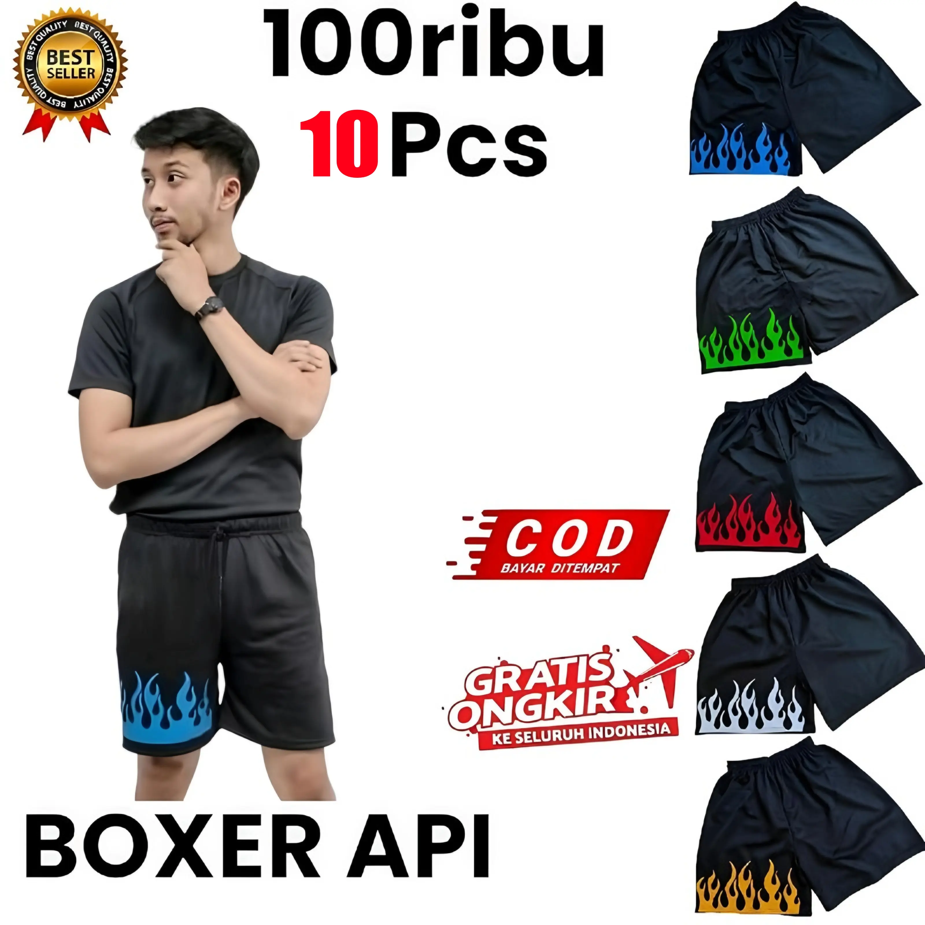 100 Ribuan Bisa Dapat 10 Pcs Celana kolor Api celana melar Hitam Putih Merah Pria Hijau Shorts Biru Motif Polos Pendek Panjang Tidur Surfing Remaja Dewasa Distro Pantai   Boxer Santai