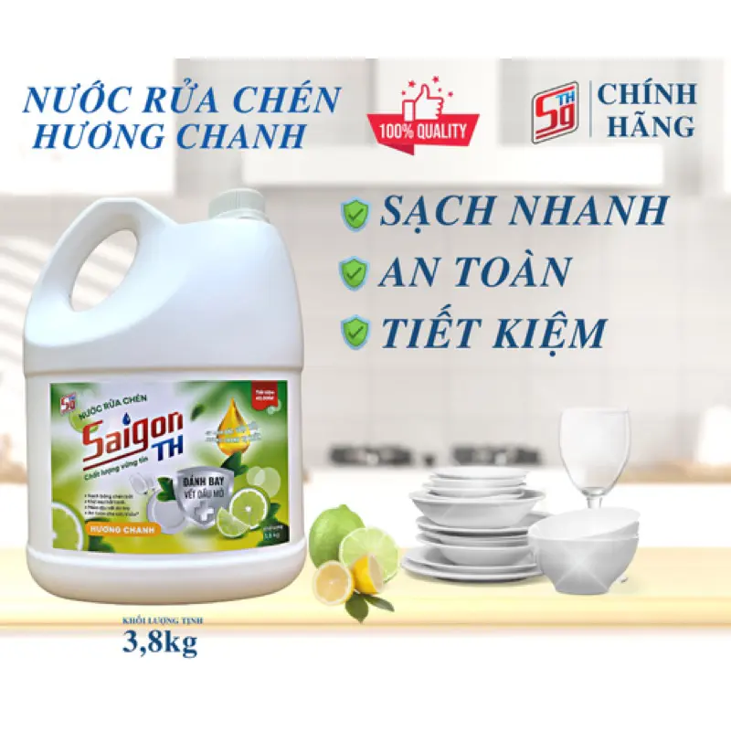 Nước rửa chén SaigonTH 3,8kg hương chanh/ matcha