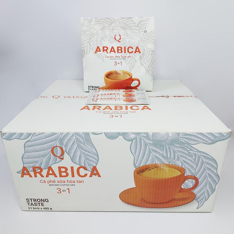 Thùng Cà phê sữa Arabica Trần Quang 21 bịch 480g (24 gói dài nhỏ x 20g) Coffee Cafe arabica