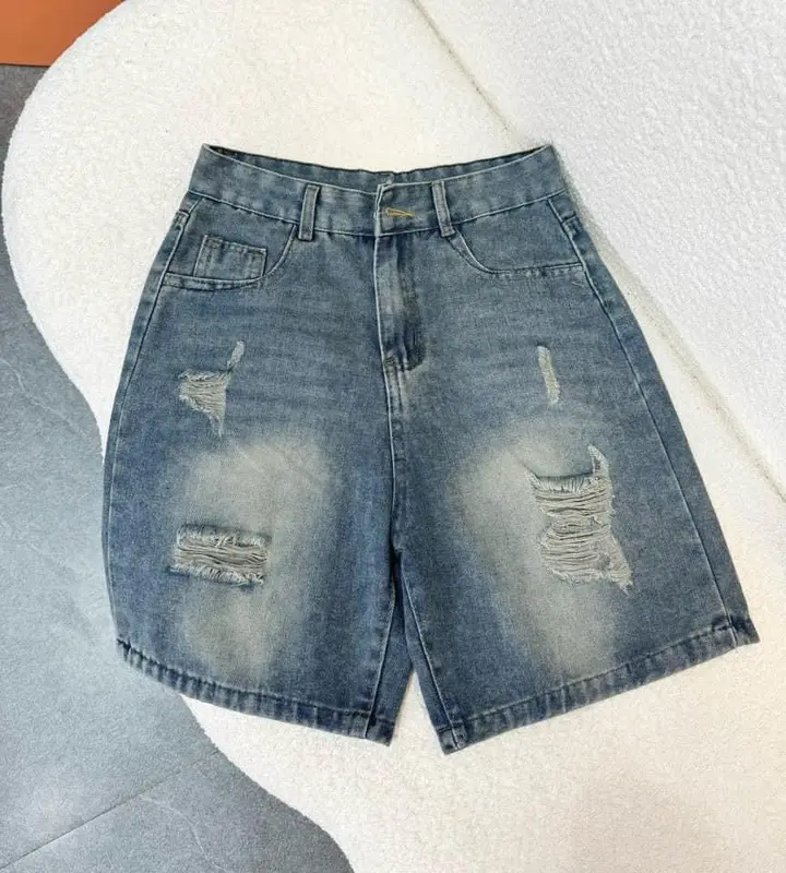 quần ngố bò thêu min min rách Jean ngố thêu ngố cạp cao ngố rách ngố suông Nữ 7