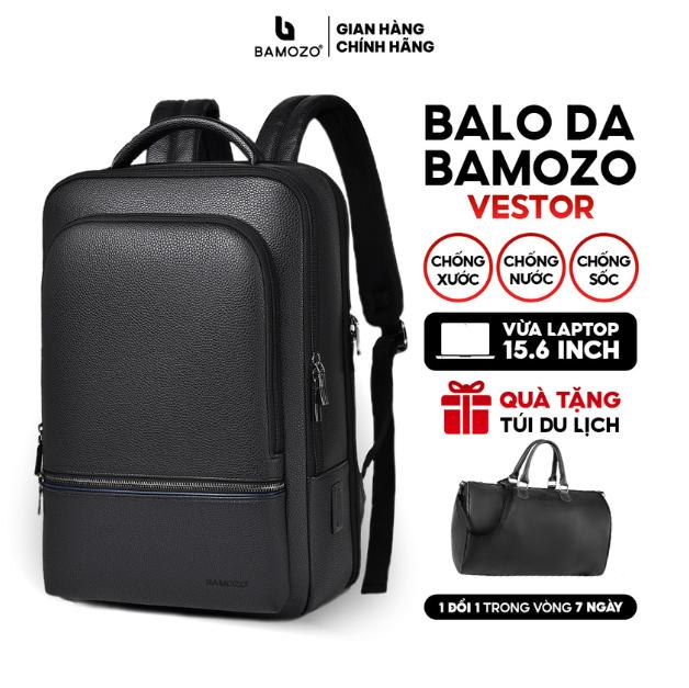 [MUA 1 TẶNG 1] Balo Da Bamozo Cao Cấp Đựng Laptop 15.6 Inch Chống Nước, Chống Xước, Chống Sốc Đai Lưng Công Thái Học Chống Gù Tặng Túi Du Lịch Balo Công Sở