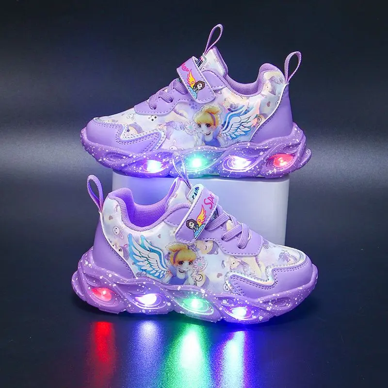 Kasut Sneaker Kanak-kanak dengan Lampu, Koleksi Musim Luruh dan Musim Sejuk, untuk Kanak-kanak Perempuan, Permukaan Mi Jaringan Bernafas, Tapak Lembut Tidak Licin, Sesuai untuk Kanak-kanak Besar dan Tengah, Kasut Puteri, Baharu pada 2024