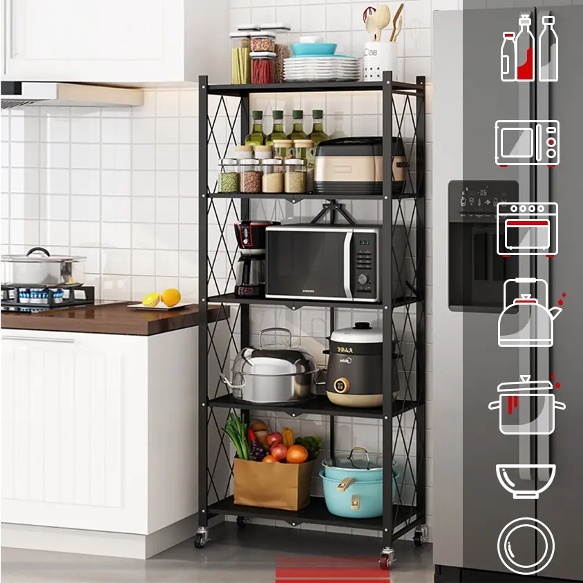 KỆ BẾP GẤP GỌN 5 TẦNG CÓ BÁNH XE KHÔNG CẦN LẮP GHÉP