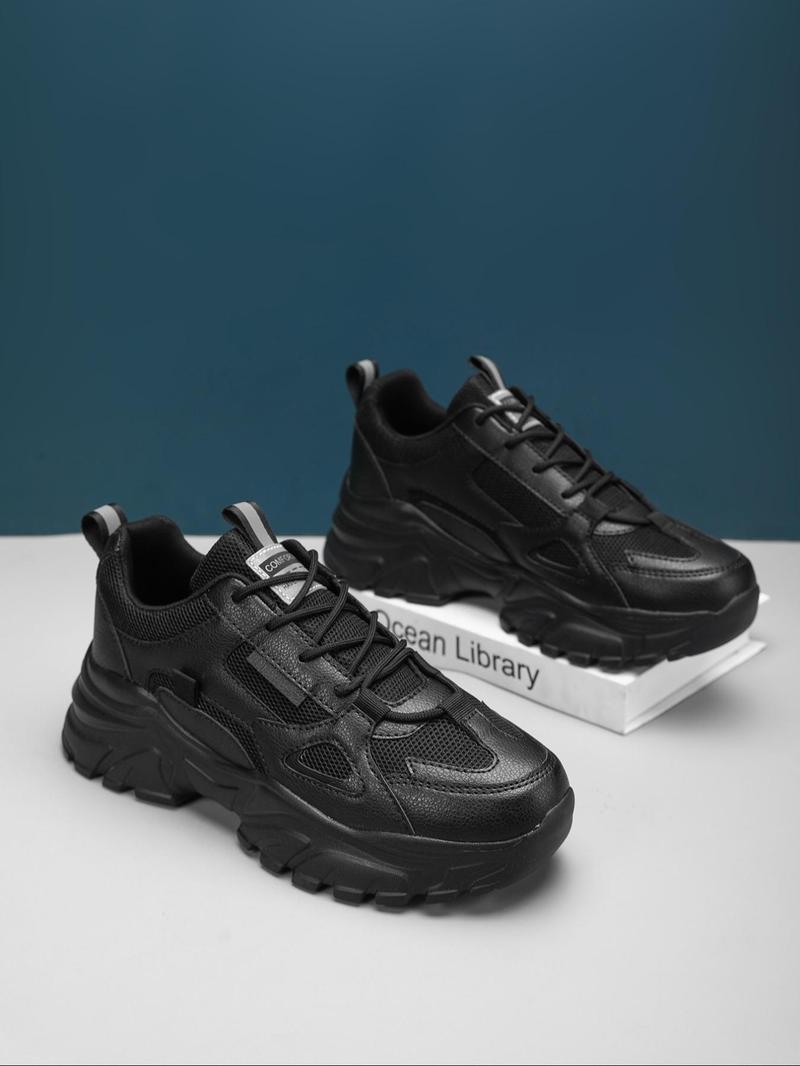 Product Introduction of Men's Fashionable Lace Up Contrast Mesh Sneakers, Casual Comfortable Breathable Sports Running Shoes, Male All-match Round Toe Chunky Sneakers for Daily Life 4