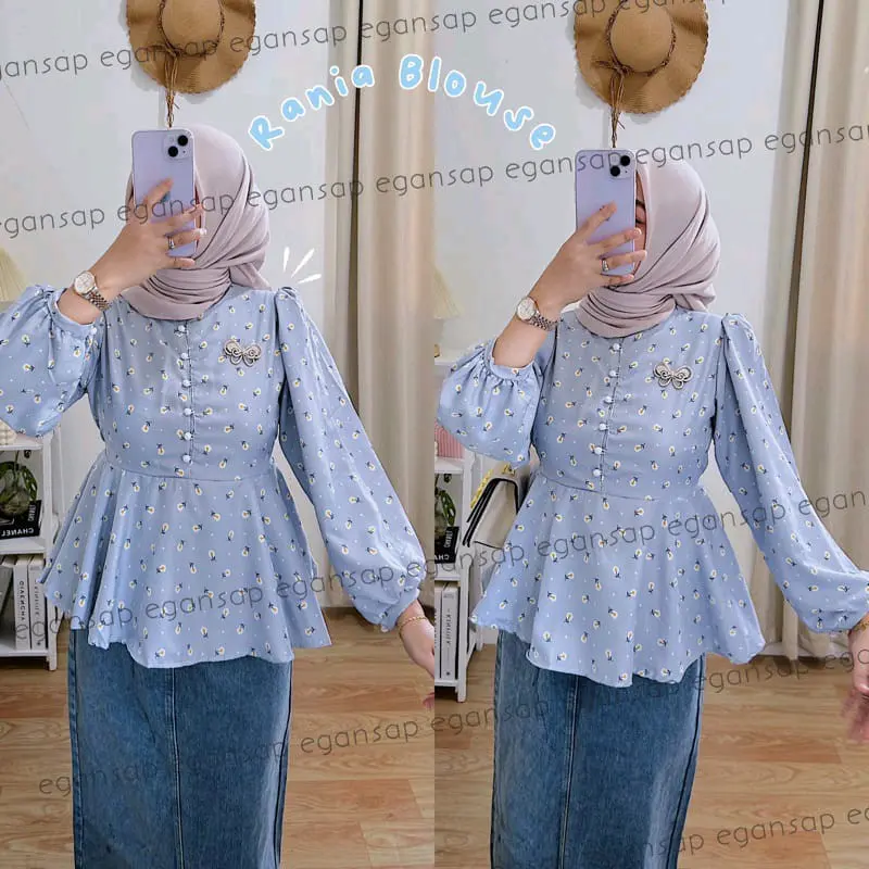 Rania Blouse Korean Style Terbaru  Lengan Balon Baju Kemeja Wanita Bahan Syakila Premium Shakila Panjang Cantik Slim Celia Top Katun Muslim Atasan Nyaman blouse  vintage