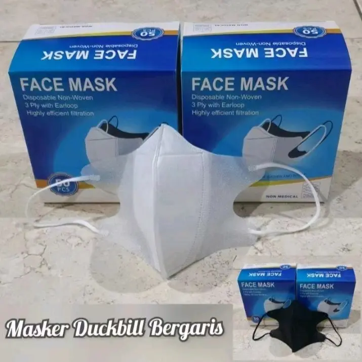 masker duckbil isi 100 pis 2box/masker duckbil dewasa hitam dan putih Duckbill Mask 6