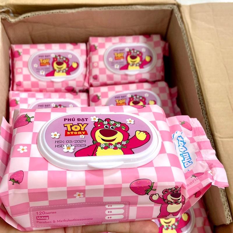 Combo 12 gói Khăn giấy ướt Phú Đạt mẫu Dâu tây không mùi an toàn cho bé Khăn Ướt