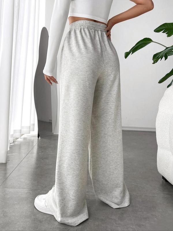 【Plus Size】 Solid Elastic Waist Straight Leg Pants, Casual Comfy High Waist Trousers for Daily Wear, Women's Bottoms for All Seasons 7