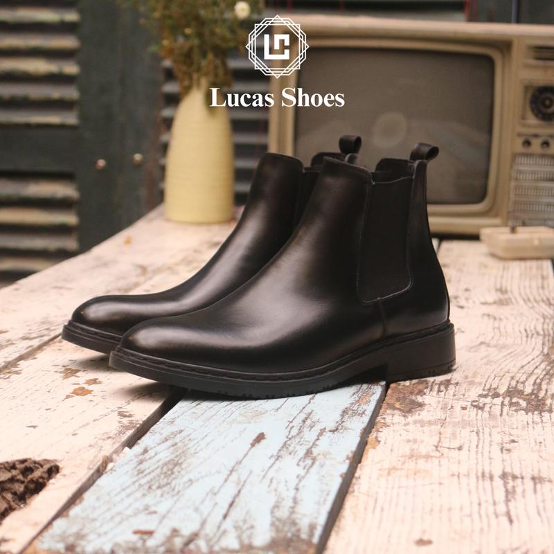 Giày công sở Chelsea Boots Classic Lucas Shoes, Giày nam cao cổ da bò nguyên tấm có khâu đế
