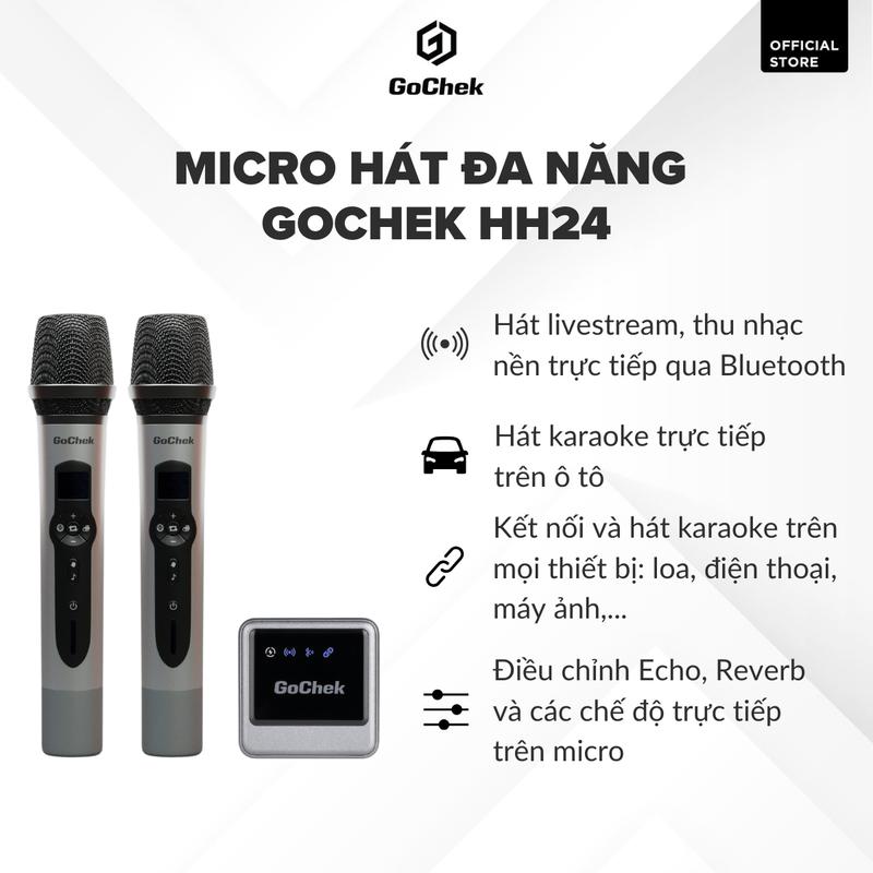 Micro hát đa năng GoChek HH24, Mic hát livestream, Mic karaoke không dây kết nối đa thiết bị và mọi loại loa