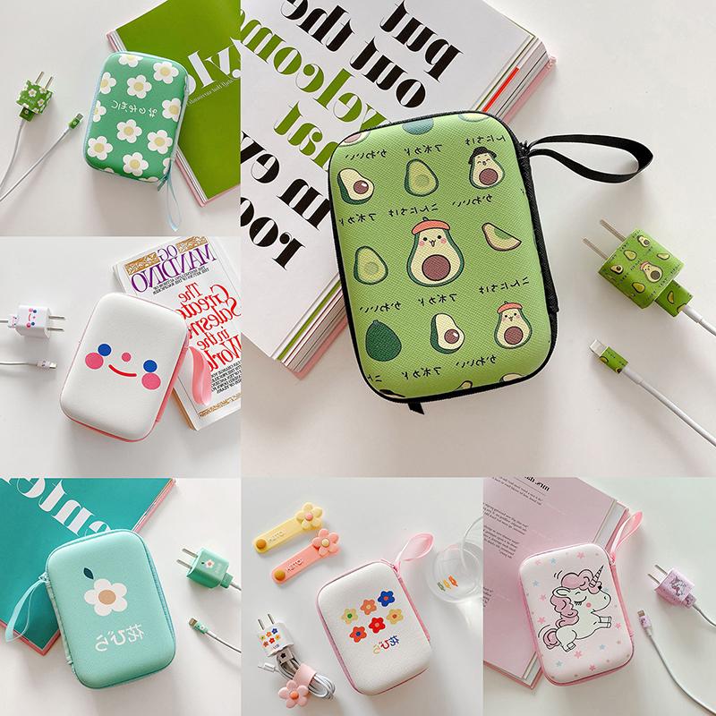 [xtv]Cute Cartoon Fruit Flower Pattern Headphone Data Cable Storage Bags Charger Power Bank Rectangular Box Zipper Bag Pouch 3