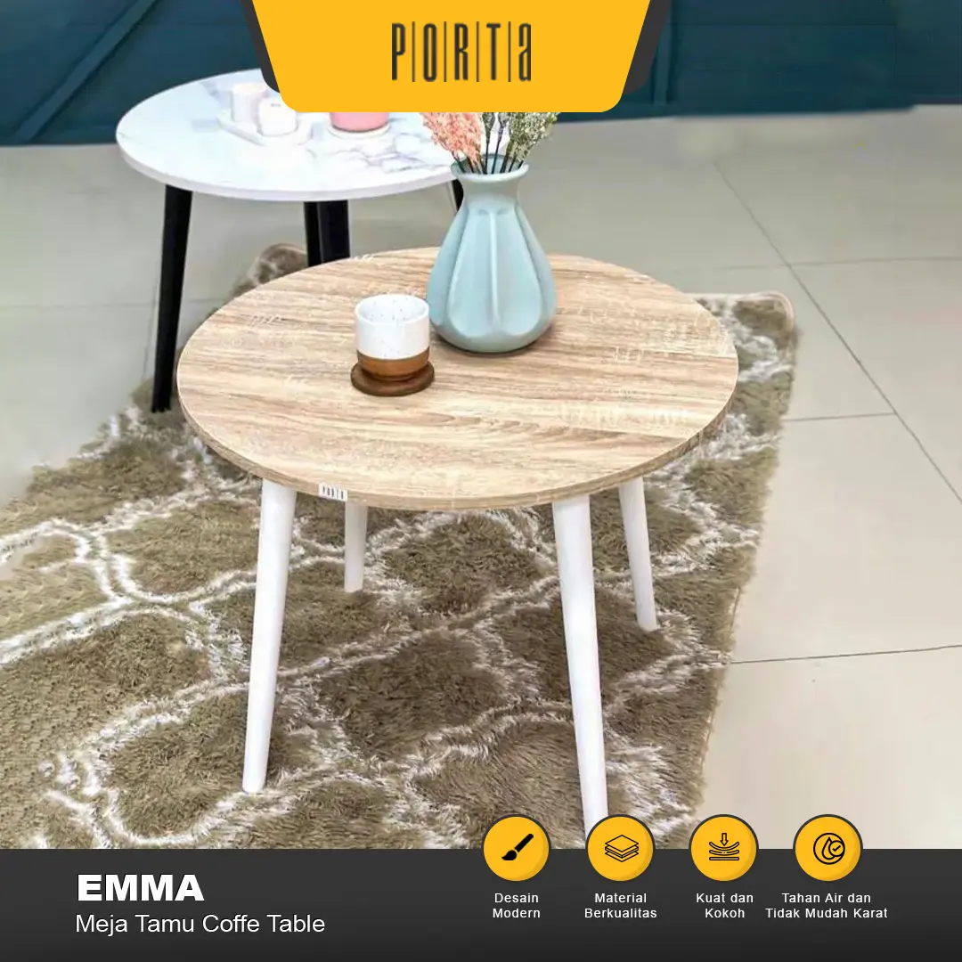 MEJA RUANG TAMU COFFEE TABLE KAMAR TIDUR PENYIMPANAN SERBAGUNA EMMA SONOMA LIGHT - PORTA