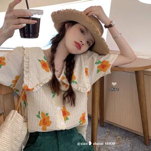 เสื้อเชิ้ตลายดอกไม้ มาใหม่ ผู้หญิง แขนสั้น ทันสมัย ท๊อป