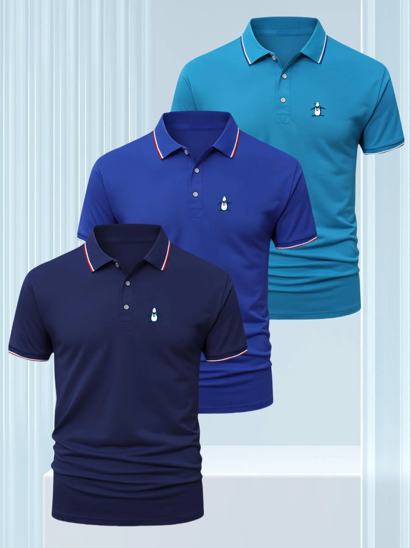 Men's Regular Fit Penguin Print Polo Shirt, Casual Short Sleeve Collared Top for Summer, Fashion Men's Clothes for Daily Wear, Tropical