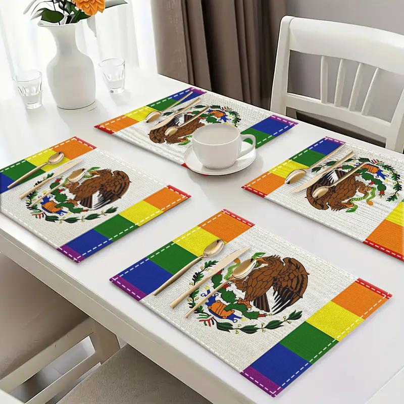 Mexican Flag Pattern Place Mat, Durable and Stylish Table Mat, Kitchen Dining Table Settings, Family Party Gifts, Home Decor, Coasters 6