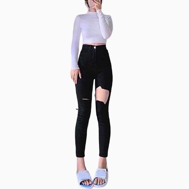 QUẦN JEANS ÔM ĐEN RÁCH VÀ TRƠN BÓ SÁT SIÊU TÔN DÁNG, CHẤT GIẦY DẶN CO DÃN TỐT jeans cạp cao,skinny , quần bò. . Nữ Women Pants Denim