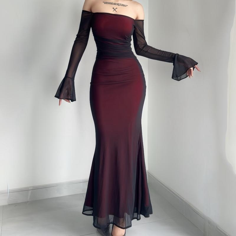 Đầm body nữ đuôi cá trễ vai tay loe đi tiệc sang chảnh Lolystore women dress HL9
