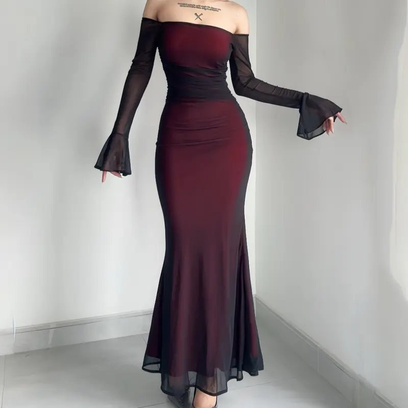 Đầm body nữ đuôi cá trễ vai tay loe đi tiệc sang chảnh Lolystore women dress HL9 0