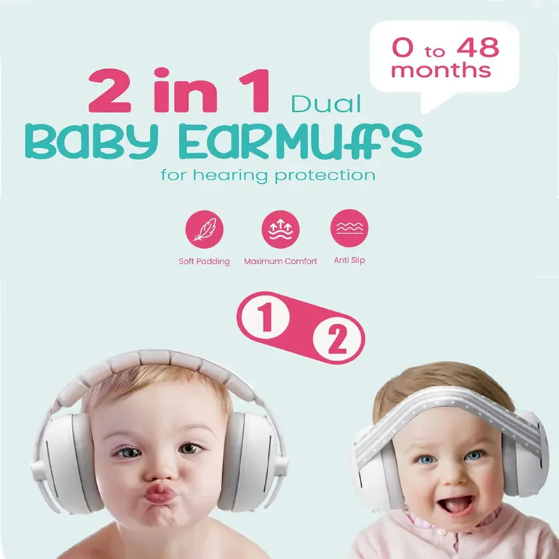 Tai nghe bảo vệ Tai cho Em Bé chất lượng cao, 2 trong 1, cải thiện giấc ngủ, thiết kế Có Thể Chuyển Đổi, khử tiếng ồn cho Em Bé, có thể điều chỉnh, bền, có thể được sử dụng như một chiếc bịt tai giảm tiếng ồn 3