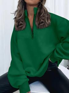 Sudadera pulóver de mujer con cierre y hombro caído, sudadera casual de manga larga con cuello de soporte para otoño e invierno, ropa de mujer para uso diario