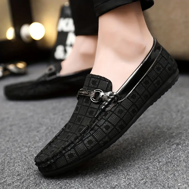 2025 New Men's Casual Plaid Loafers Slip-on Penny Loafers with Fashionable Buckle Decoration, Soft Sole Comfortable and Lightweight for Daily Wear 4