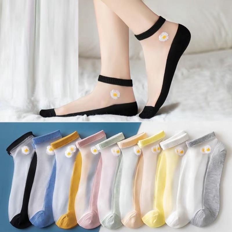 Sét 10 Đôi Tất Lưới Hoa Cúc Cổ Ngắn Nhiều Màu