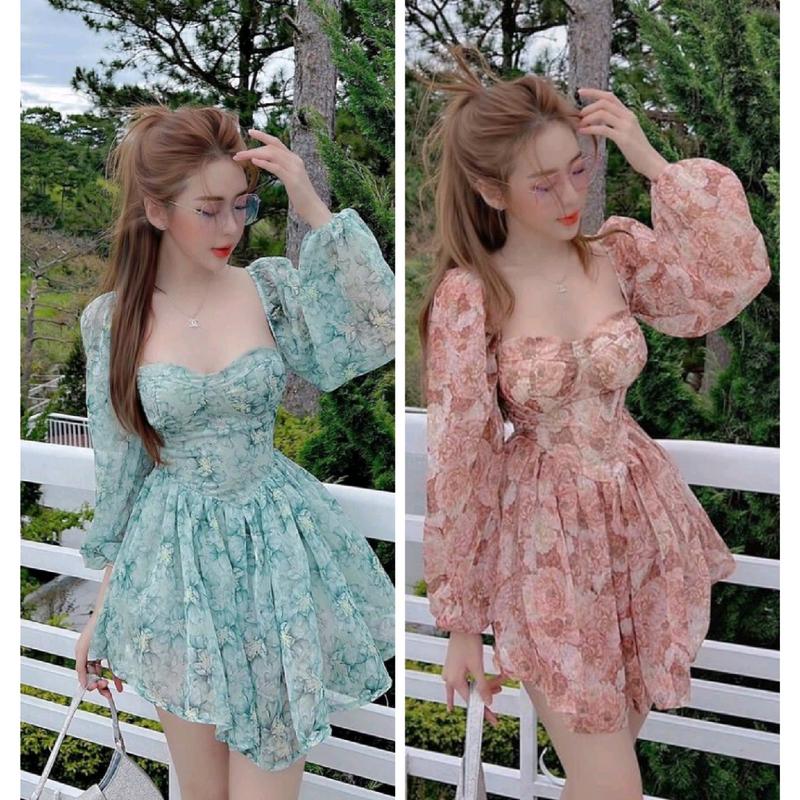 3M108- Đầm Nữ Thiết Kế Hở Lưng Tay Phồng Cách Điệu Dáng Ngắn Gợi Cảm (eo<72cm) Dress Women - Botstore Voan cúp ngực corset